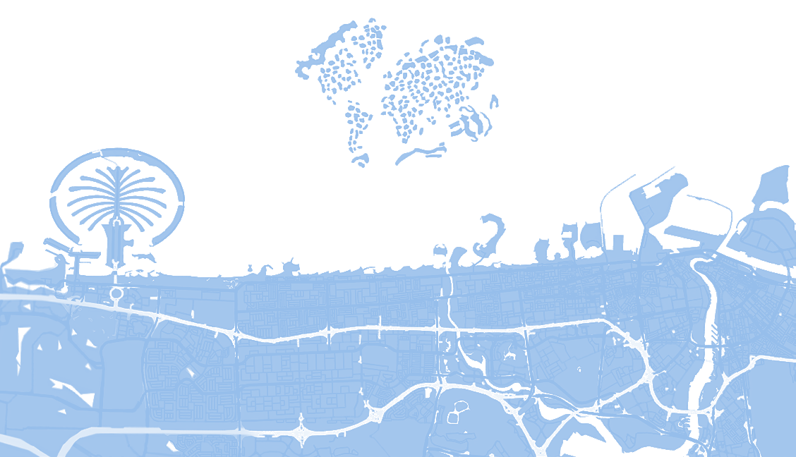 Dubai coastline map showing Chelsea Residences location